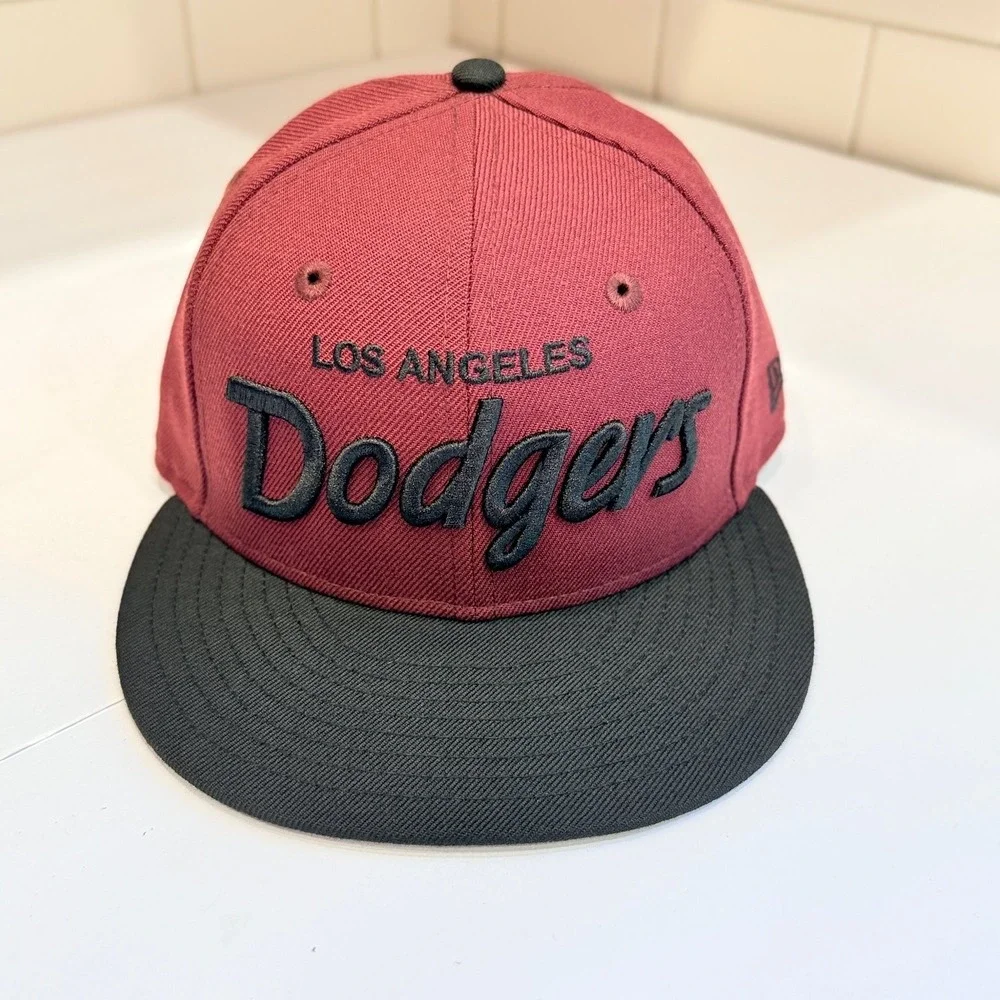 Los Angeles Dodgers New Era 59FIFTY Fitted Hat 6 7/8 Maroon Black Wool MLB
